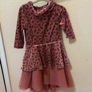 Joyfolie Mauve Pink Velvet Floral & Tulle Skater Dress